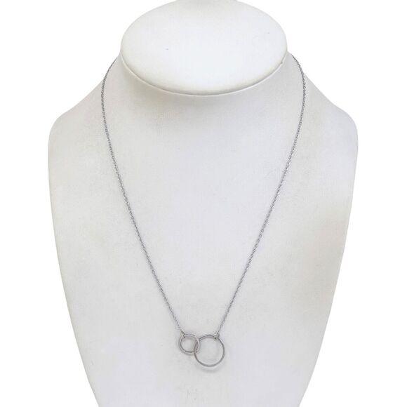 Vintage Sterling Silver 925 Double Interlocking Circle Pendant Necklace 16.5"-17 - Picture 1 of 5